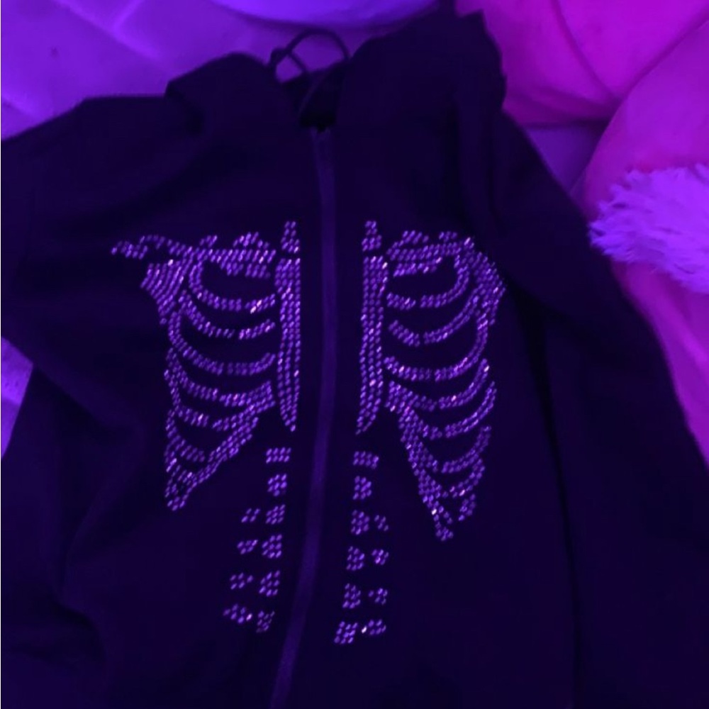 Telfar Black Sweater with Silver Ribcage Design